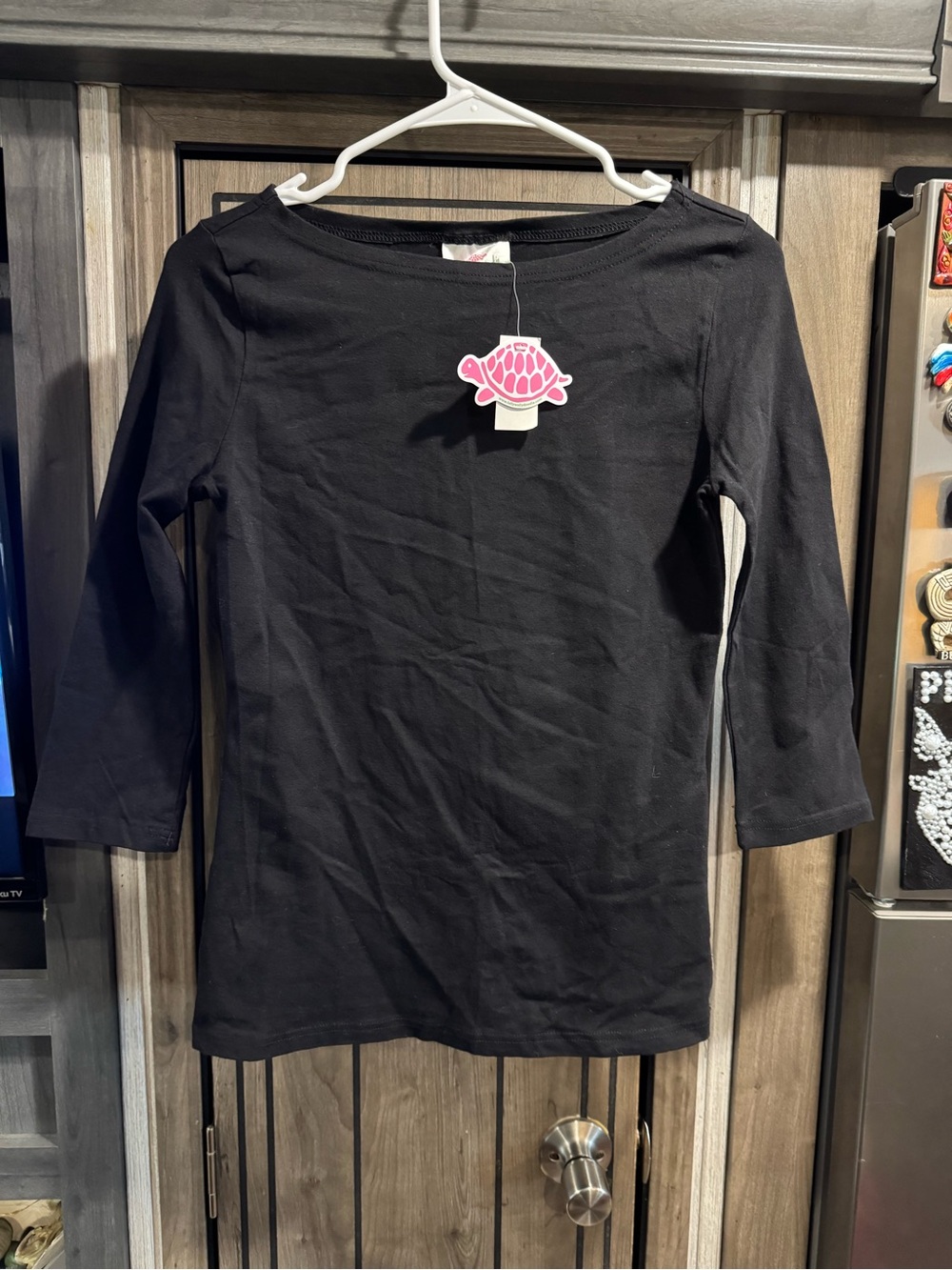 Lolly Wolly Doodle Black Long Sleeve Boat Neck Tee